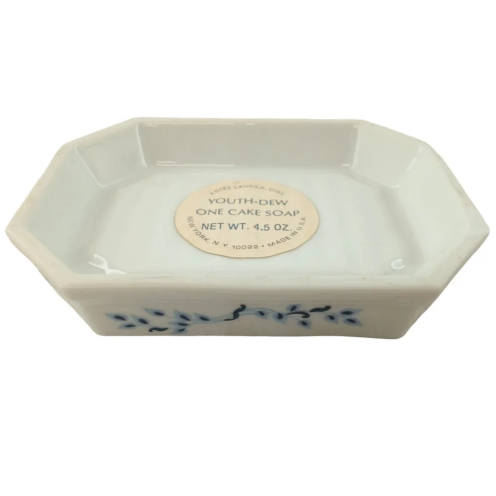 Estee Lauder Youth Dew Porcelain Soap Dish Vintage 4.5 oz Floral Bar Holder